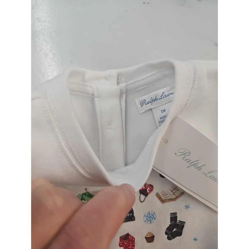 Ralph Lauren Baby Girls Winter Icon Fleece Dress & Bloomer White Size 6M NEW $60